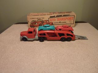 Hubley 1492 Auto Transport Truck Set With 4 Cars Steel