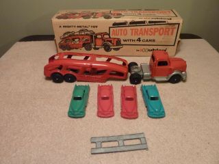 Hubley 1492 Auto Transport Truck Set With 4 Cars Steel 4