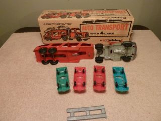 Hubley 1492 Auto Transport Truck Set With 4 Cars Steel 5
