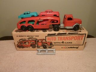 Hubley 1492 Auto Transport Truck Set With 4 Cars Steel 6