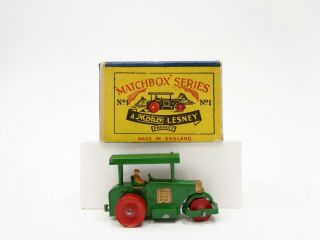 1953 MOKO Lesney Matchbox No.  1a ' ROAD ROLLER ' - - - in SCRIPT BOX - - see photos & more 3