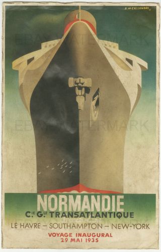 1935 Normandie Transatlantique Vintage Advertising Poster 11 X 17 Cassandre