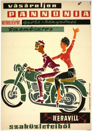 Vtg Orig.  Advertising,  Poster Pannonia Motorbike,  Motorcycle