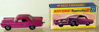 Dte Lesney Matchbox Transitional Superfast 22 - A Med Purple Pontiac Coupe Niob