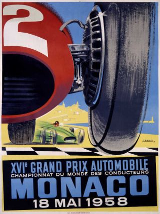 Vintage 1958 Monaco Grand Prix Auto Racing Poster Print 48x36 Big 9 Mil Paper