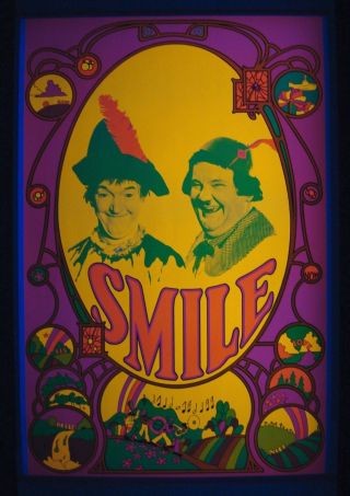 Vintage Beatles Blacklight Poster Smile Psychedelic Laurel & Hardy 1969 Nos