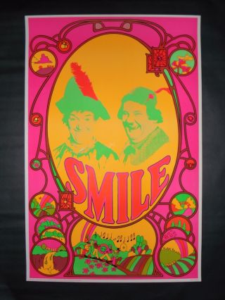 Vintage BEATLES blacklight poster SMILE psychedelic Laurel & Hardy 1969 NOS 2