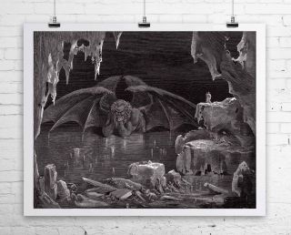 Satan Thinking Gustave Dore Fine Art Rolled Canvas Giclee Print 29x24 In.