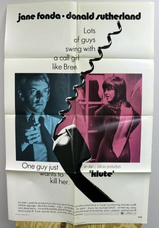 Klute 1971 1 Sheet Movie Poster 27x41” Vg,  Jane Fonda Donald Sutherland