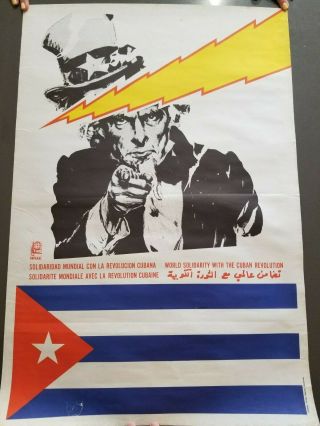 Ospaaal Cuba Solidarity Political Poster Flag Uncle Sam Usa Lighting Bolt Rare