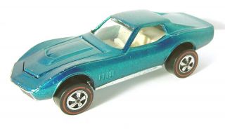 1968 Mattel Hot Wheels Redline Custom Corvette Aqua W White Int Us