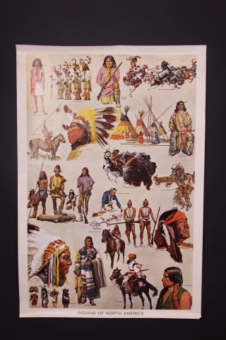 Vintage 1959 Native American Indians Of North America Educational Poster
