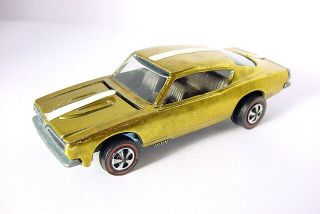 1968 Mattel Hot Wheels Redline Custom Barracuda Gold W Dark Interior Us