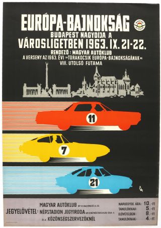 Vtg Orig.  Sport Poster European Touring Car Championship 1963 Hungary Sign.