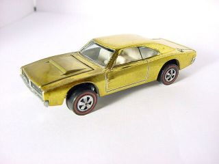 1968 Mattel Hot Wheels Redline Custom Dodge Charger Gold W White Interior Us