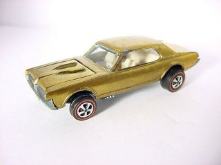 1969 Mattel Hot Wheels Redline Custom Cougar Gold W White Interior Us