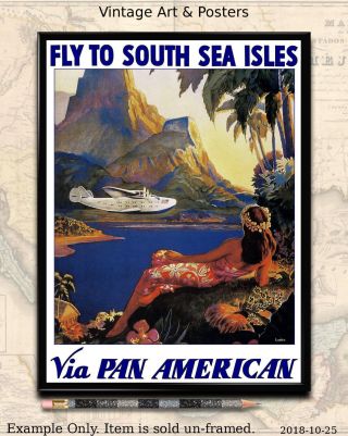 Pan Am Fly To South Sea Isles Vintage Airline Travel Poster 8.  5 " X11 " Mini Print