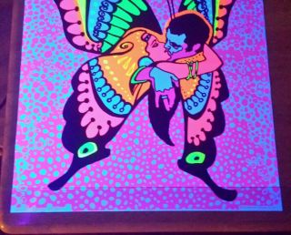 NOS Vintage Blacklight Poster Love Is A BUTTERFLY 1971 Hip Productions 2