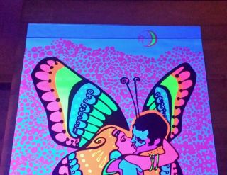 NOS Vintage Blacklight Poster Love Is A BUTTERFLY 1971 Hip Productions 3