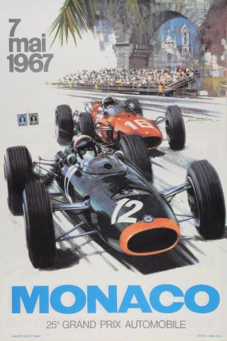 Vintage 1967 Monaco Grand Prix Auto Racing Poster Print 36x24 9 Mil Paper