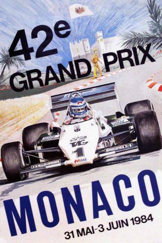 Vintage 1984 Monaco Grand Prix Auto Racing Poster Print 36x24 9mil Paper