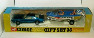 Corgi Gift Set 36 Oldsmobile Tornado Glastron Sportsman Speedboat & Trailer Nmib