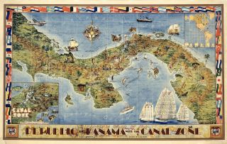 Pictorial Map Of The Republic Of Panama With The Canal Zone History Wall Poster