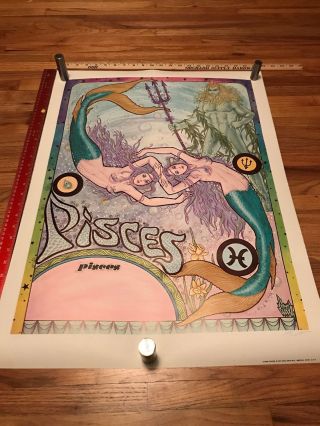 Vintage Pisces Zodiac Sign Psychedelic Astrology Poster 1976 Signed Feret Nos