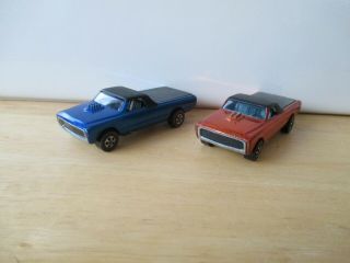 (2) Two Hot Wheels Redline Custom Fleetside.  1968 Blue.  & 1967 Orange.