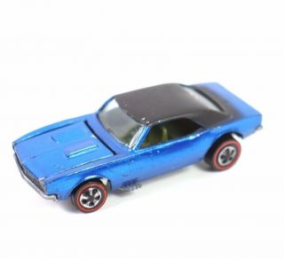 1967 Mattel Hot Wheels Redline Blue Custom Camaro Black Top Green Interior Usa