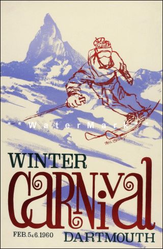 Dartmouth 1960 Hampshire Winter Carnival Vintage Poster Print Ski Sports