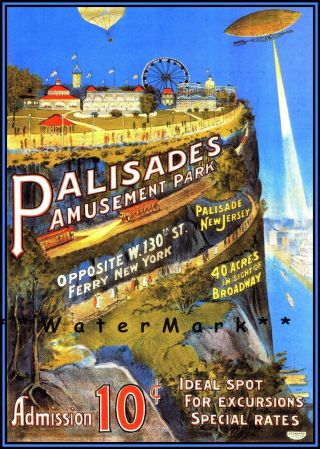 Palisades Amusement Park Jersey Vintage Poster Print Art Nostalgia