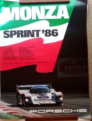 Porsche Race Poster 1986 Monza Sprint 30x40 Racing Vintage 911 356 912