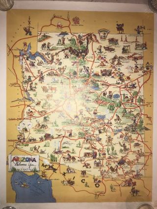 Arizona Welcomes You Cartoon Pictorial Map By George M Avey (1942) [16.  75x21]