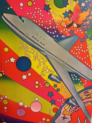 Vintage Peter Max PAN AM 747 Airliner Airplane Psychedelic Pop Stars Art Poster 4