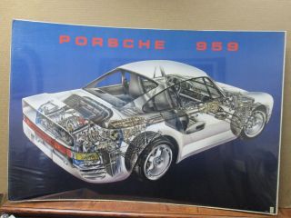 Vintage Porsche 959 Model Poster 1987 Car Garage Exploded View Inv G1283