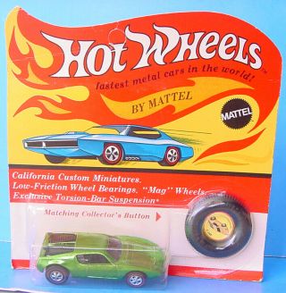 60s Hot Wheels Redline Amx/2 Lime Green Us Great Toning Base Minty Carded