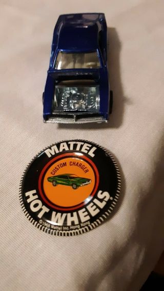 1968 Mattel hot wheels redline custom dodge Charger with metal button. 2