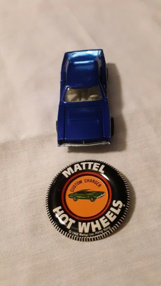 1968 Mattel hot wheels redline custom dodge Charger with metal button. 3