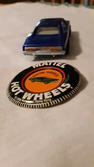 1968 Mattel hot wheels redline custom dodge Charger with metal button. 6