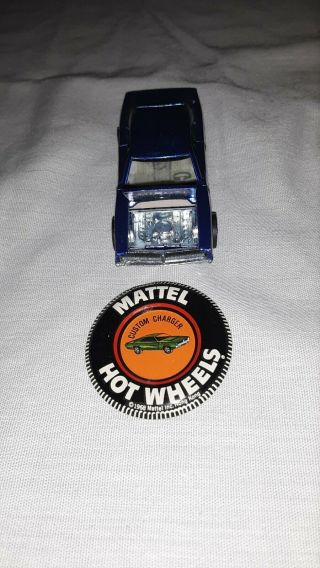 1968 Mattel hot wheels redline custom dodge Charger with metal button. 8