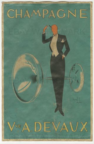 Art Deco Champagne Vvea.  Devaux Vintage Advertising Poster 11 X 17