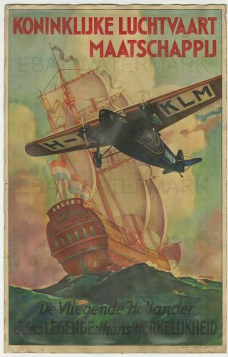 1927 Klm Flying Dutchman Travel Poster 11 X 17 Aviation Fokker F Viii