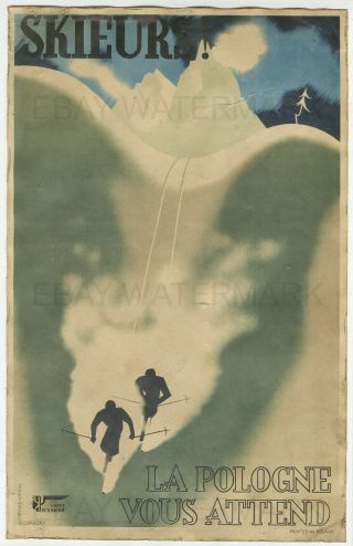 1933 Skieurs La Pologne Vous Attend Travel Poster 11 X 17 Ski Poland Osiecki