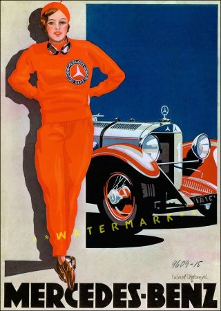 Frau In Rot 1928 Classic German Car Advert Woman In Red Vintage Poster Print