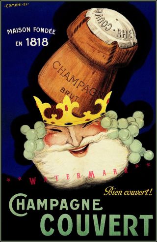 Champagne Couvert 1923 Vintage Poster Print Retro Style Wall Decoration Wine Art