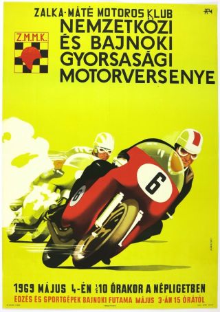 Vtg Orig.  Sport Poster International Motorbike Race 1969 Hungary,  Bánhegyi