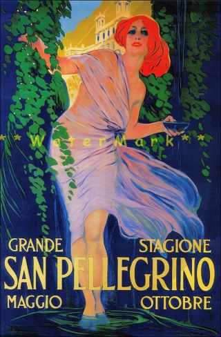 San Pellegrino 1921 Italy Sparkling Water Girl Vintage Poster Print Advertising