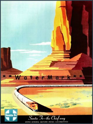 Santa Fe Railroad 1950 The Chief Way Vintage Poster Print Retro Style Travel Art