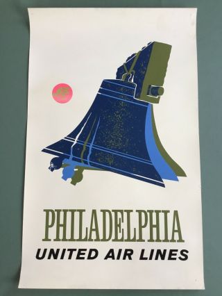 Vintage United Air Lines Philadelphia Travel Poster